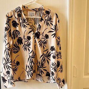 Alexia Admor ivory and black floral blouse, size S.